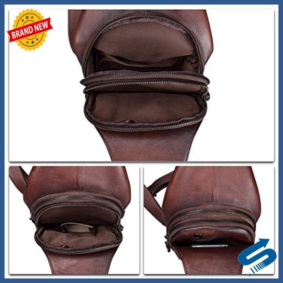 Genuine Leather Sling Backpack Daypack Crossbody Bag Adjustable Strap main image 5